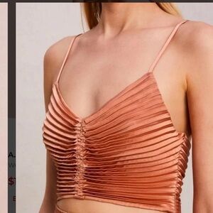 ALC Pleated V-neck silky crop top